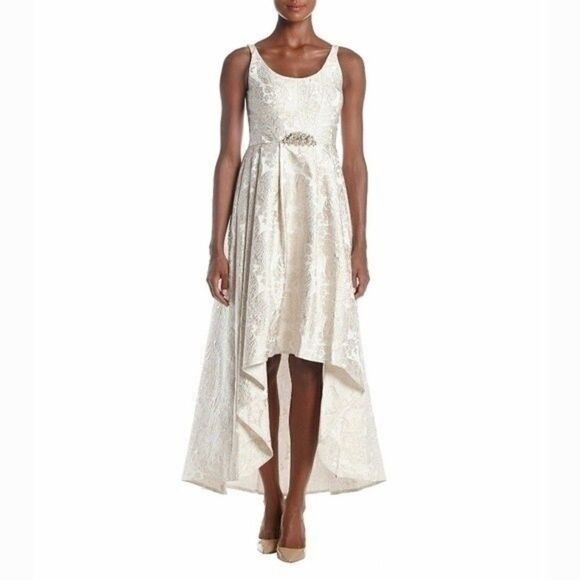New! BETSY & ADAM Embellished-Waist Brocade High-Low Party Dress Gown Size 4 - Picture 5 of 7